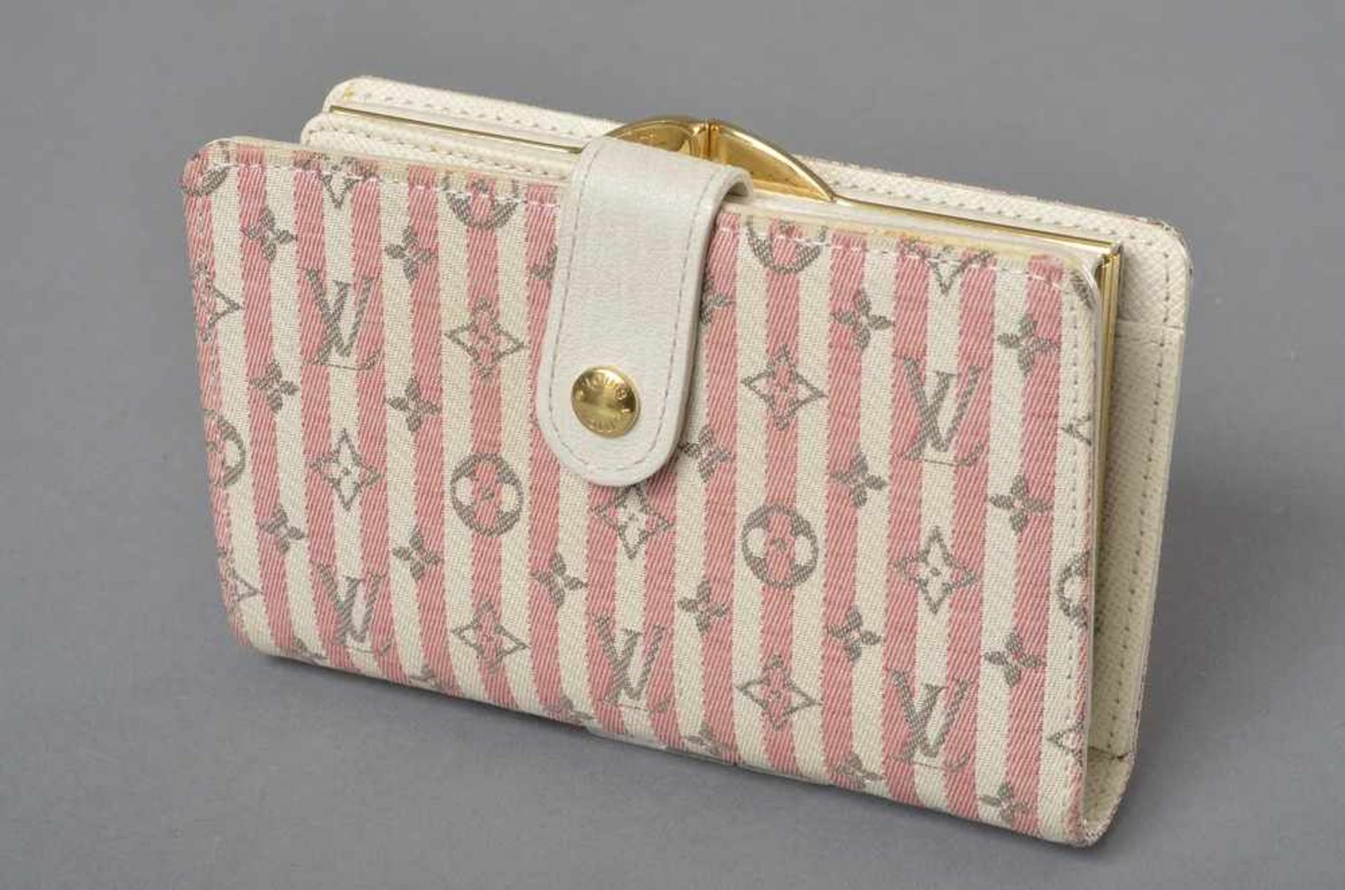 Louis Vuitton Portemonnaie, Monogram Lin rosé/weiß gestreift, Nr. TH 4007, 9x13,5cm, gebraucht