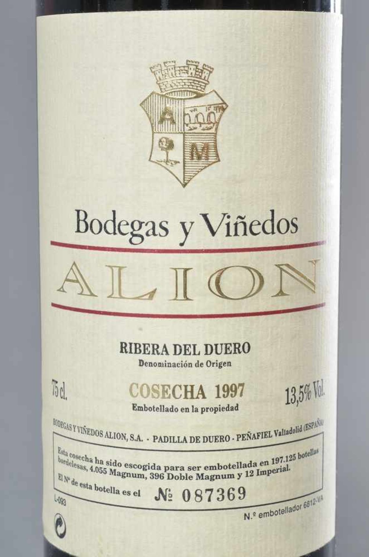 12 Flaschen Rotwein "Bodegas y Vivellos-Alion-Cosecha", 1997 - Bild 4 aus 4