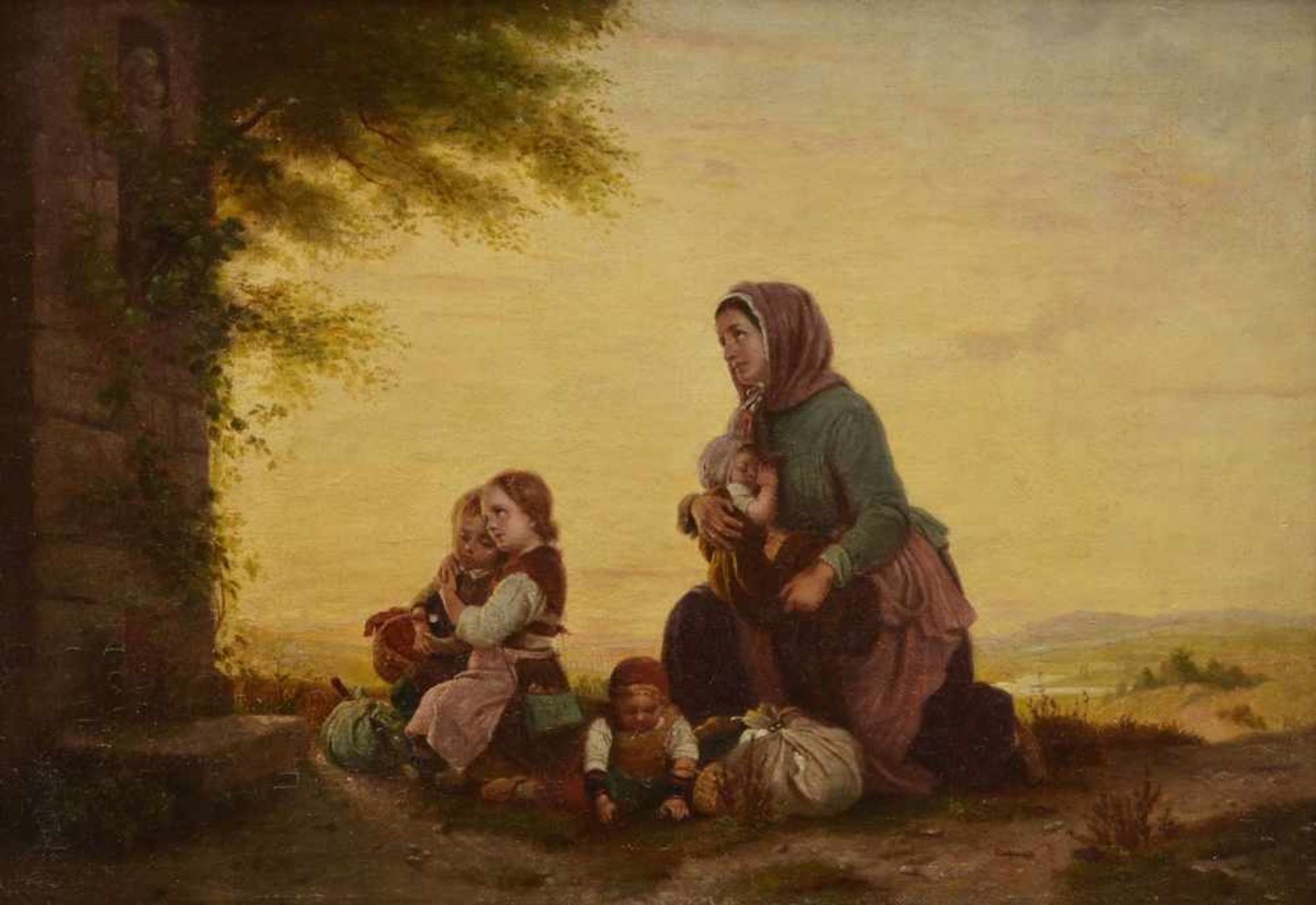 Meyer von Bremen, Johann Georg (1813-1886) "Familie am Wegkreuz" 18, Öl/Leinwand, u.l. sign./dat.,