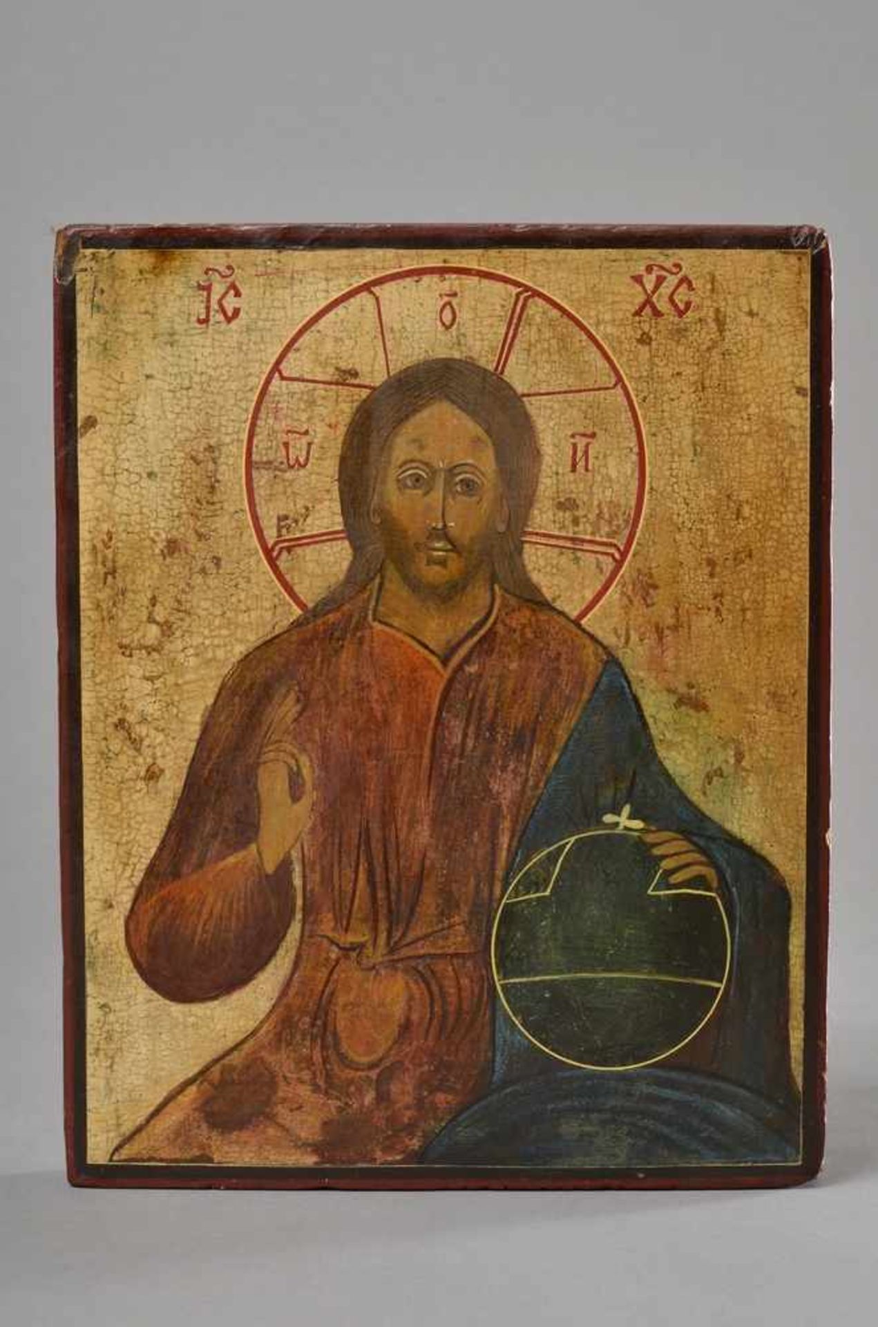 Russische Ikone "Christus Pantokrator als Weltenherrscher", 18.Jh., 29x23cm, rest.