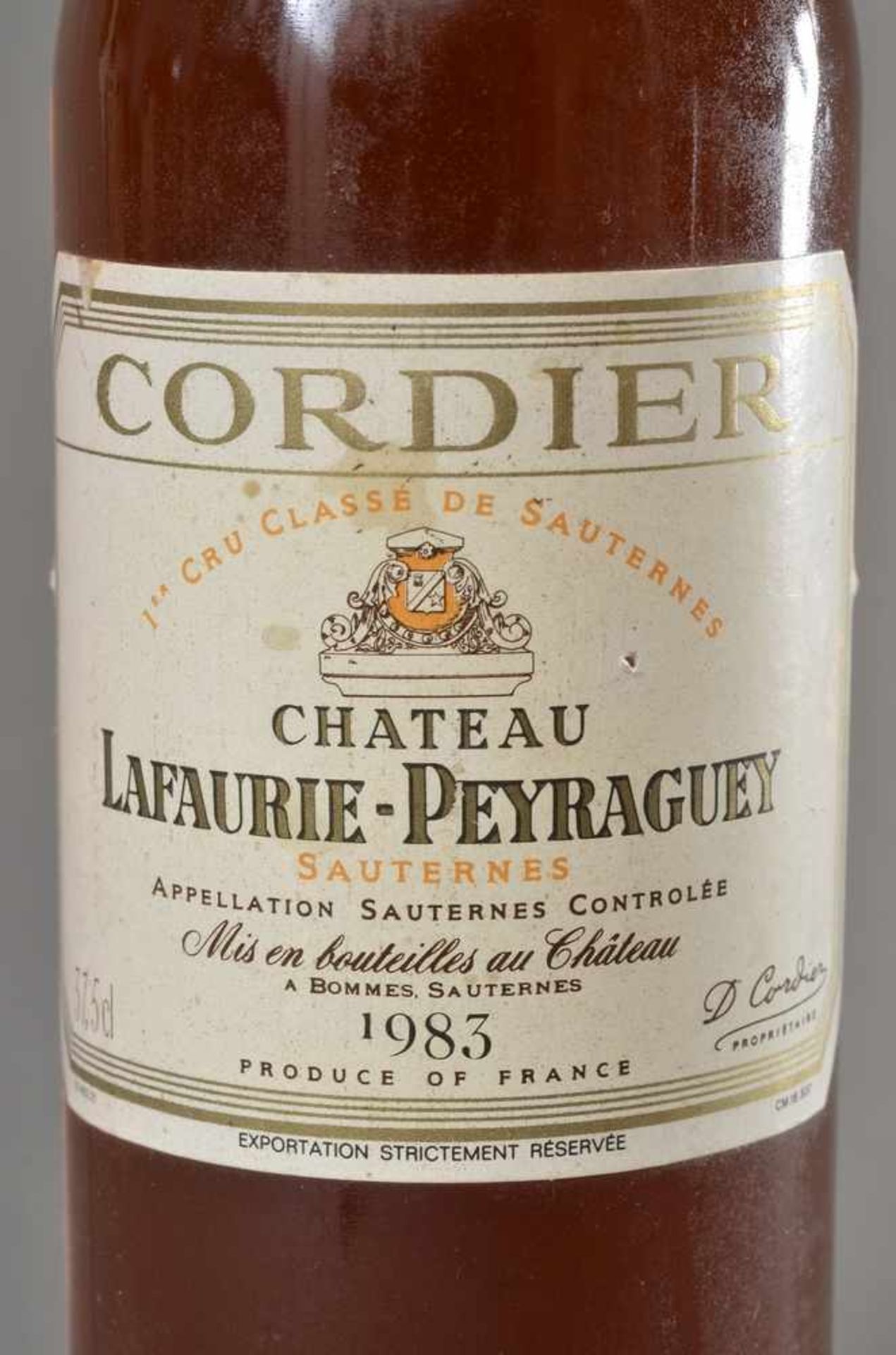 Flasche 1983 Chateau Lafourie-Peyraguey, Sauternes, Sauternes Süsswein, Frankreich, Schlossabzug, - Bild 2 aus 3