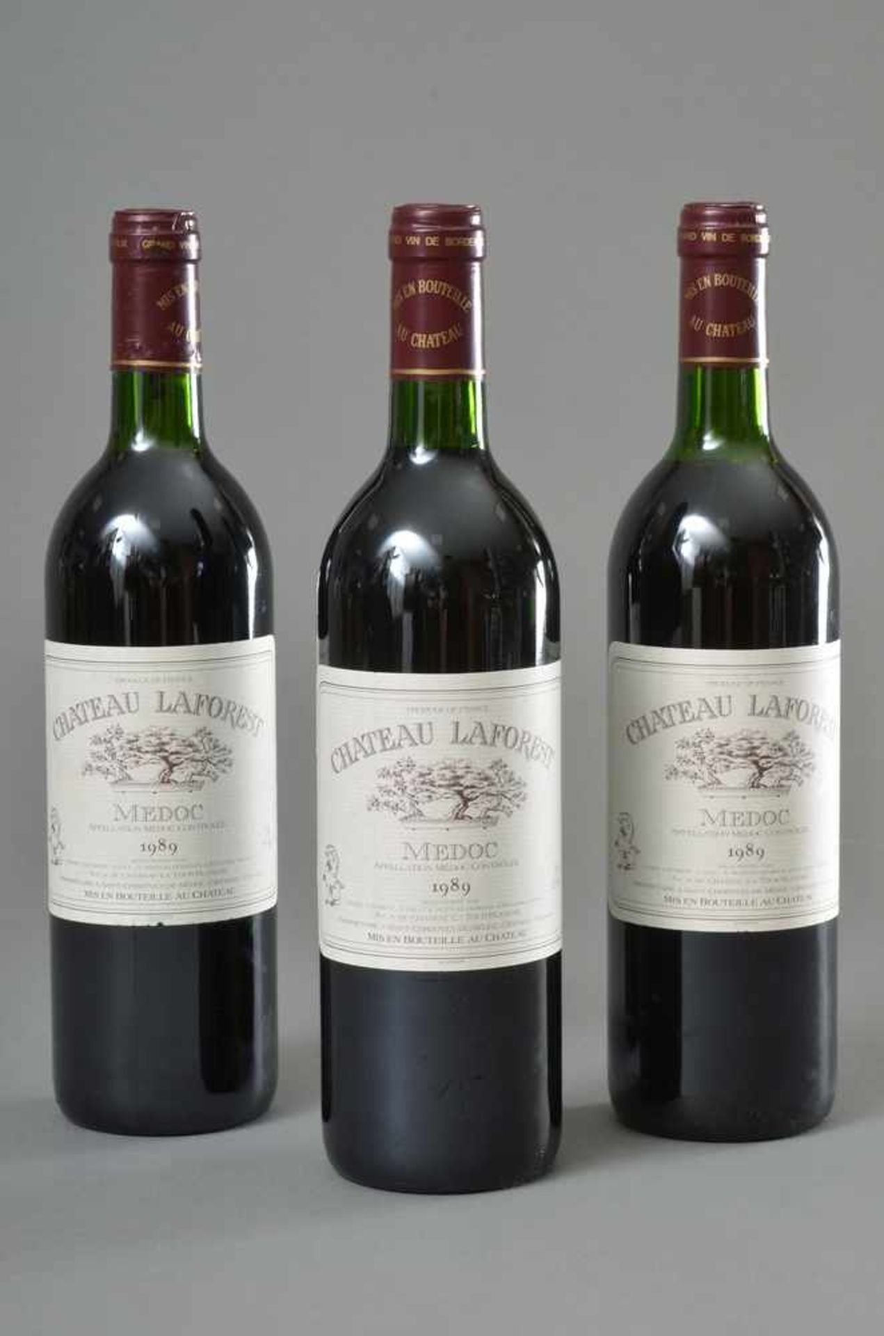 3 Flaschen 1989 Chateau LaForest, Medoc, Bordeaux Rotwein, 750ml