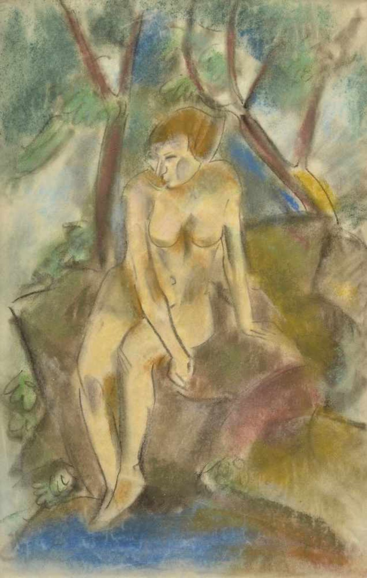 Tappert, Georg (1880-1957) "Akt am Wasser", Blei/Pastellkreide, unsign., 39x24cm (m.R. 58x41,5cm)