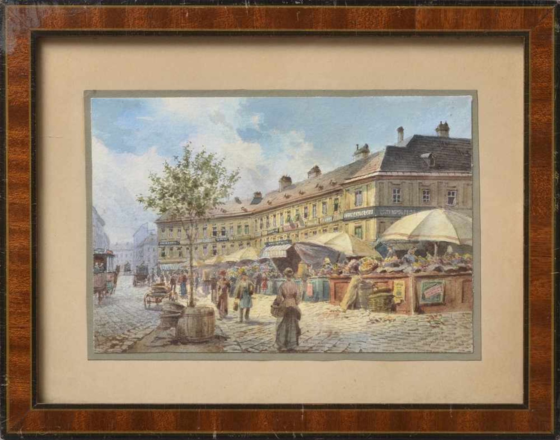 Zajicek, Karl Joseph (1879-?) "Marktszene", Aquarell, u.r.sign., 10,5x19cm (m.R. 18,5x23cm) - Bild 2 aus 3