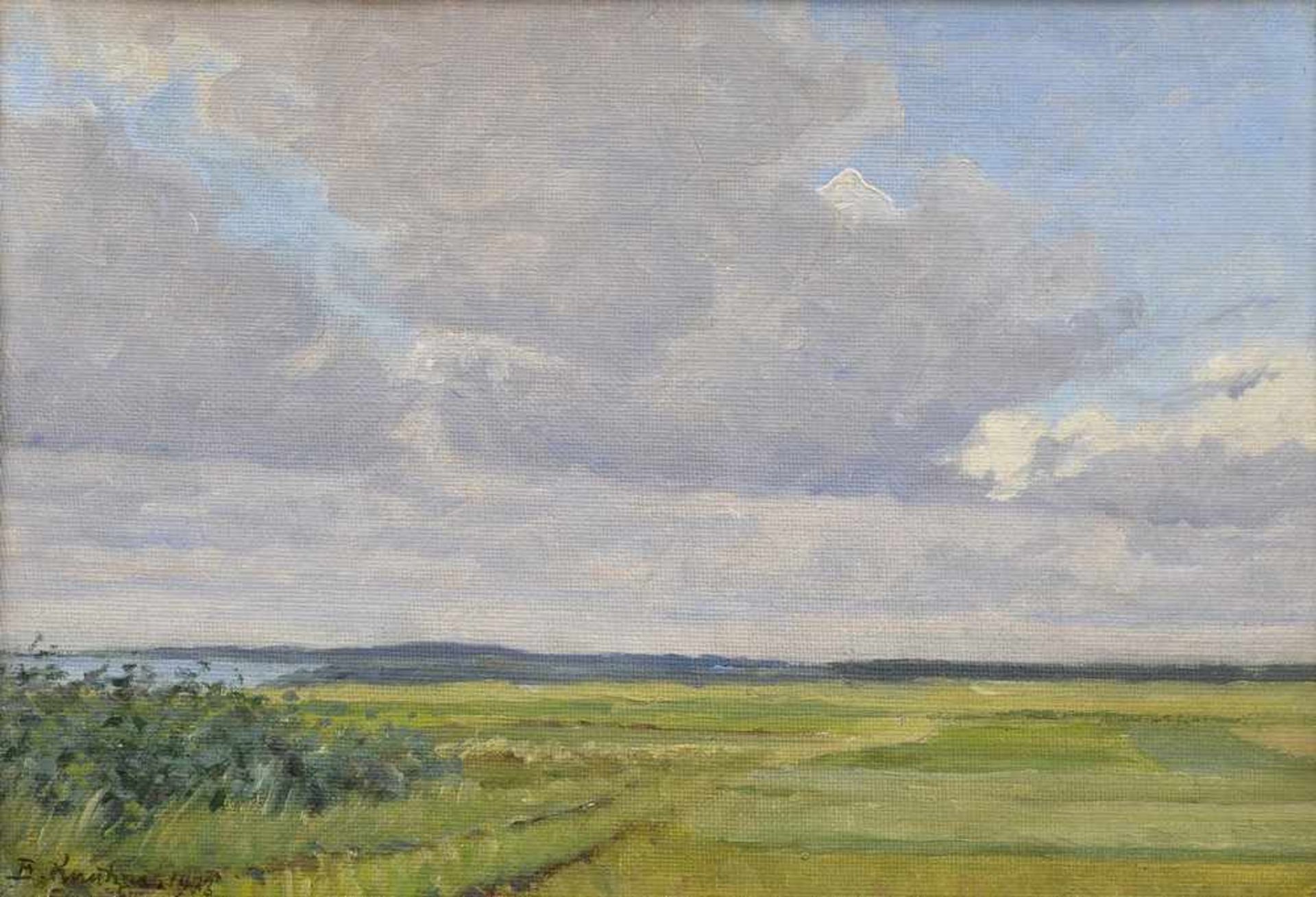 Knutzen, Balder Richard (1862-1937) "Weite dänische Landschaft", Öl/Malpappe, u.l.sign., 22x31,