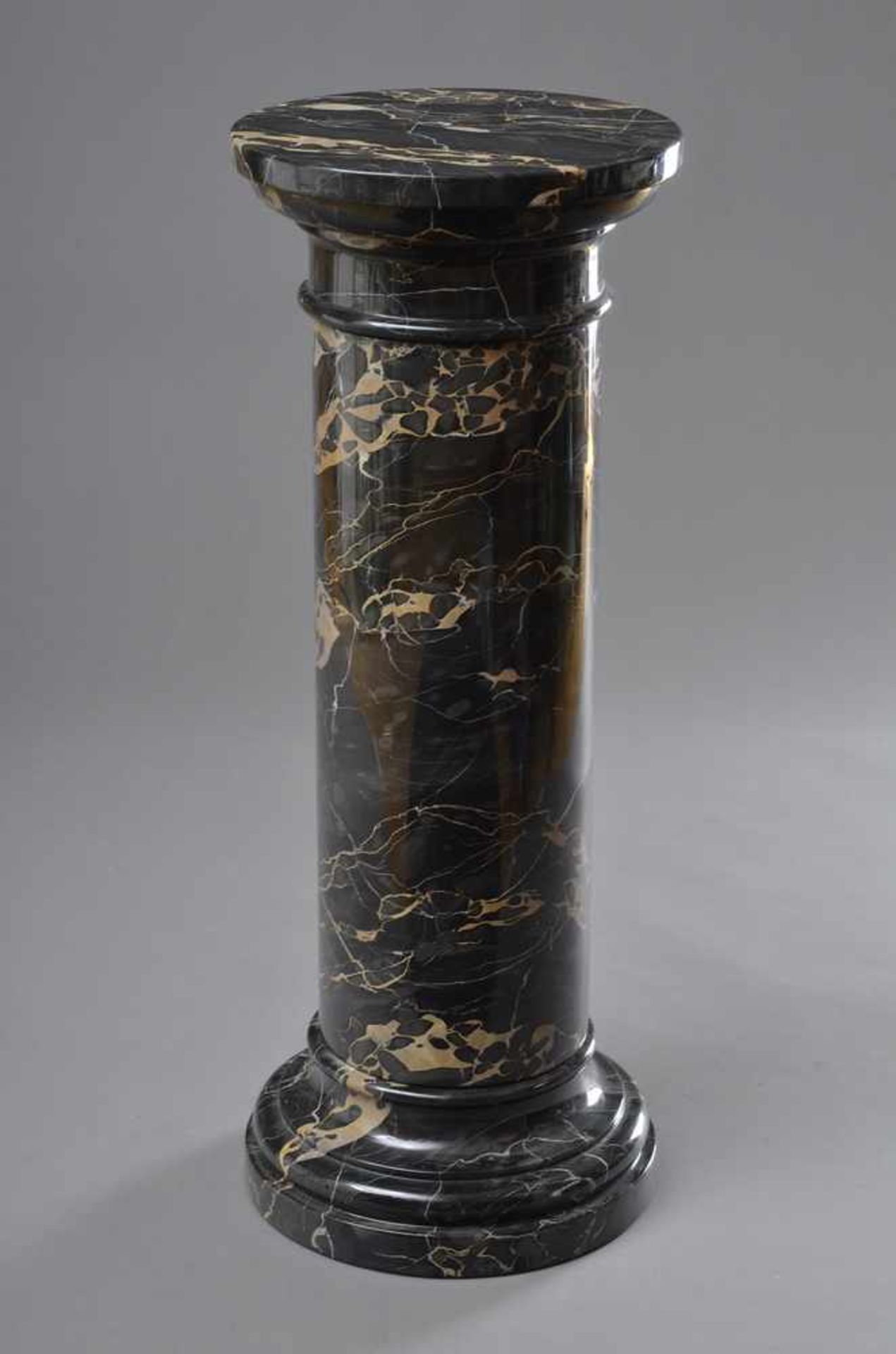 Schwarze moderne Marmor Säule mit glattem Schaft und schlichtem Stand, 3teilig, H. 100cm