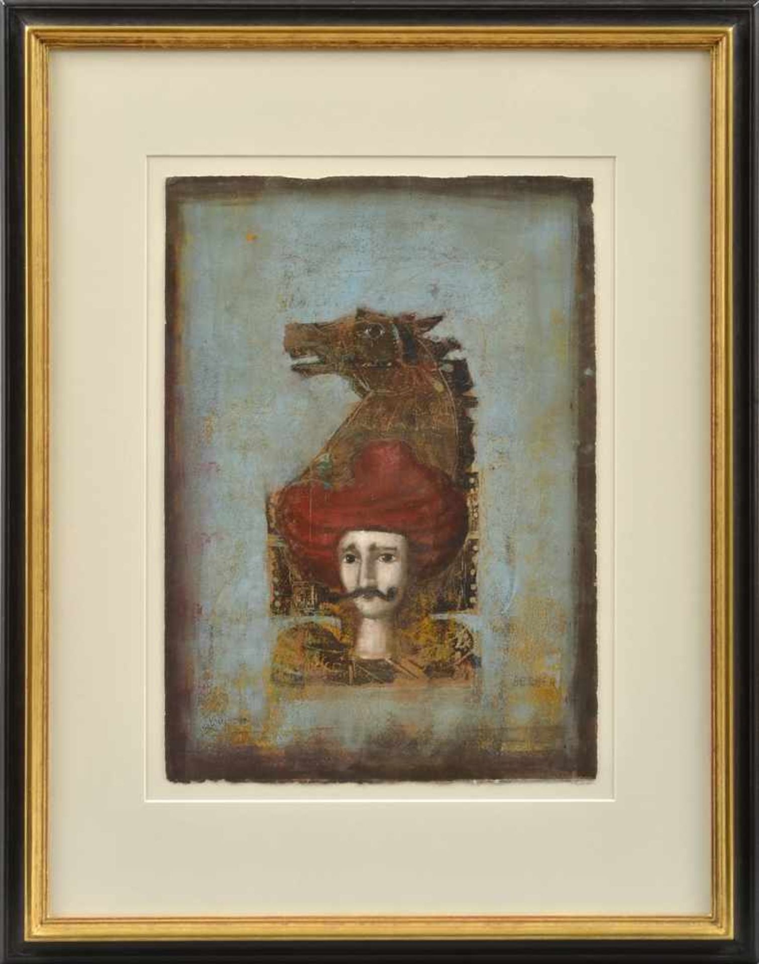 Berber, Mersad (1940-2012) "Orientale mit Pferd", Farbholzschnitt, Öl und Goldfolie auf Velin, 53, - Bild 2 aus 2