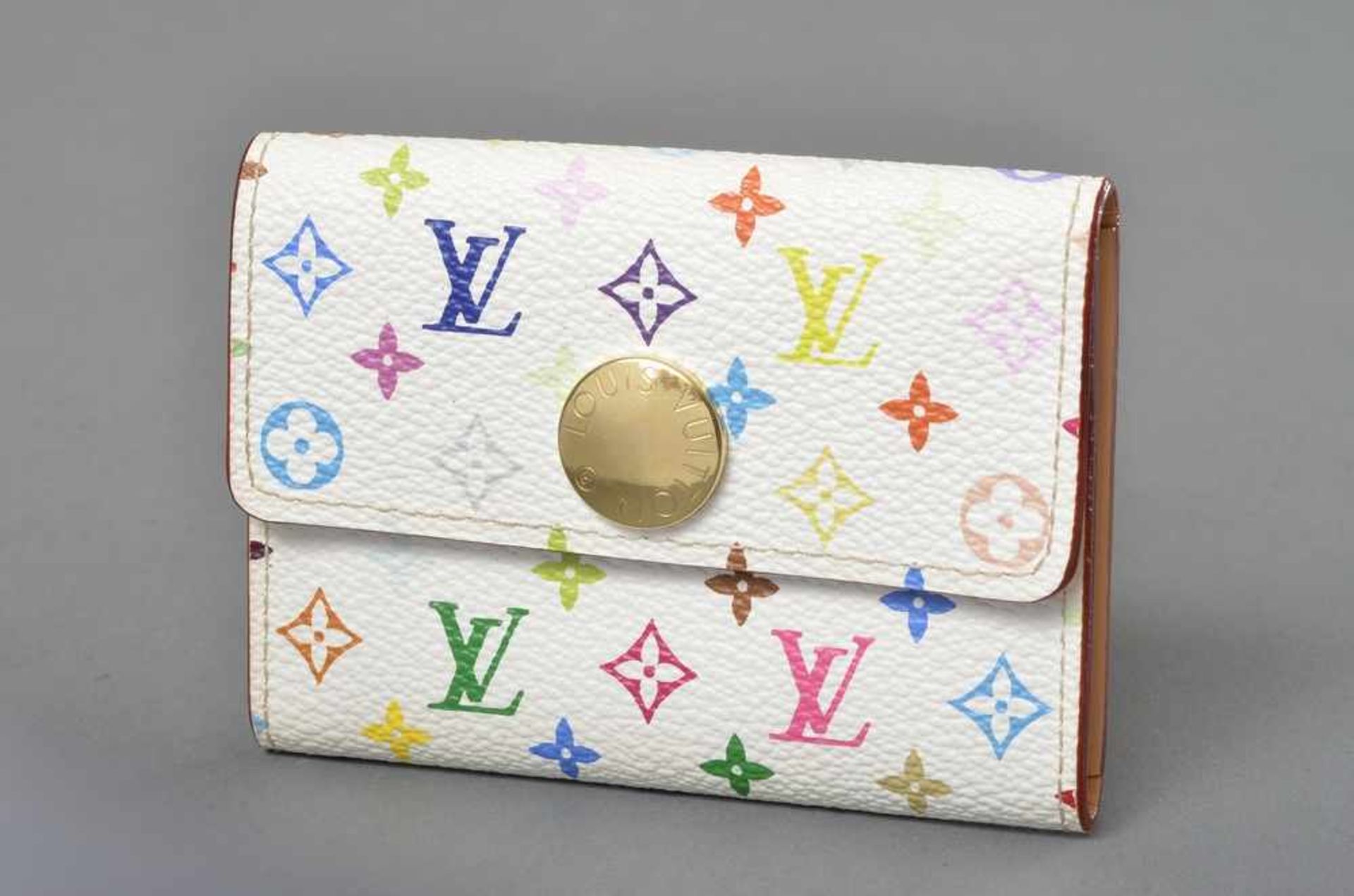 Louis Vuitton Kartenetui, Monogram Multicolore Canvas weiß, Entw.: Takashi Murakami, 7x10cm