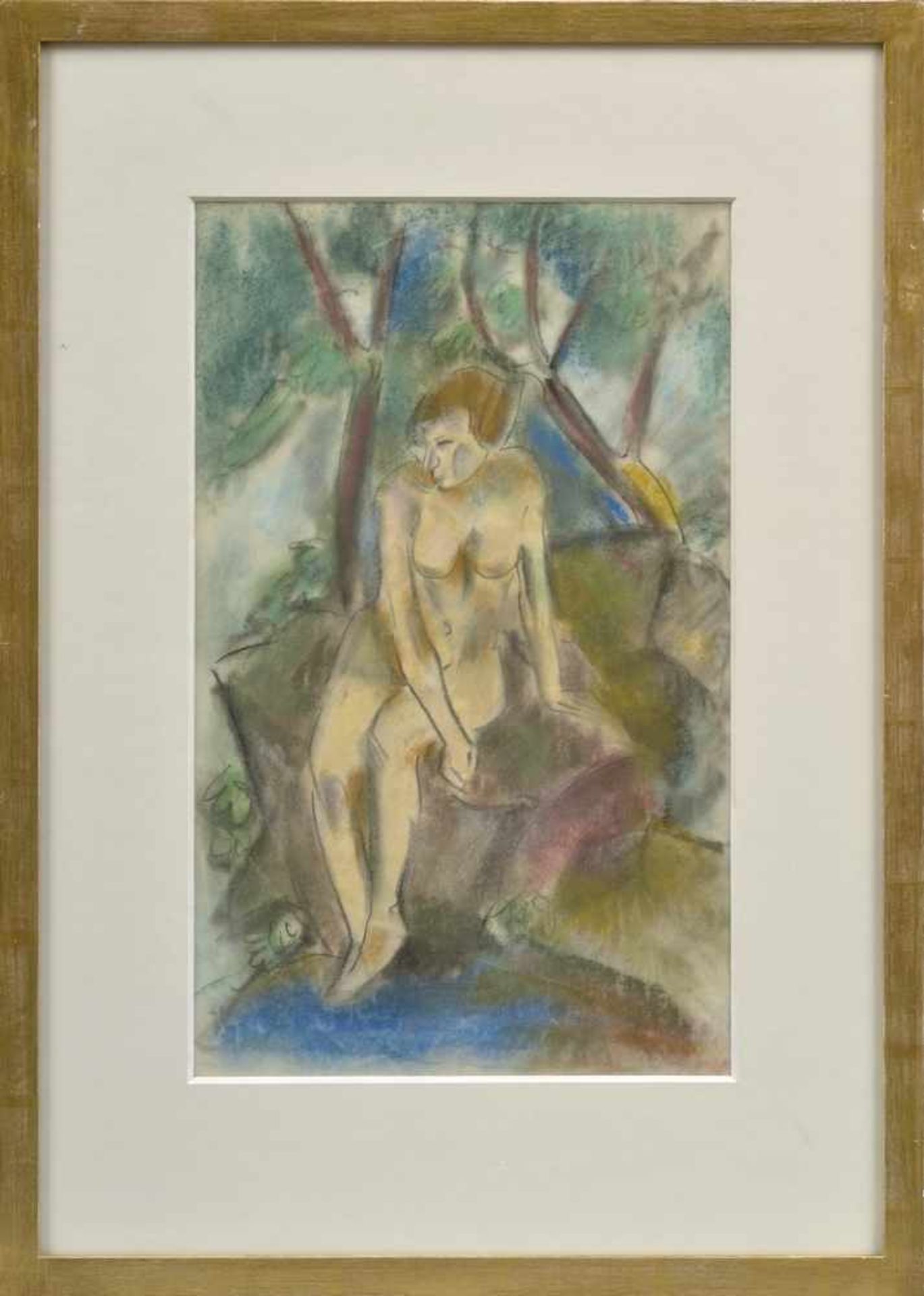 Tappert, Georg (1880-1957) "Akt am Wasser", Blei/Pastellkreide, unsign., 39x24cm (m.R. 58x41,5cm) - Bild 2 aus 2