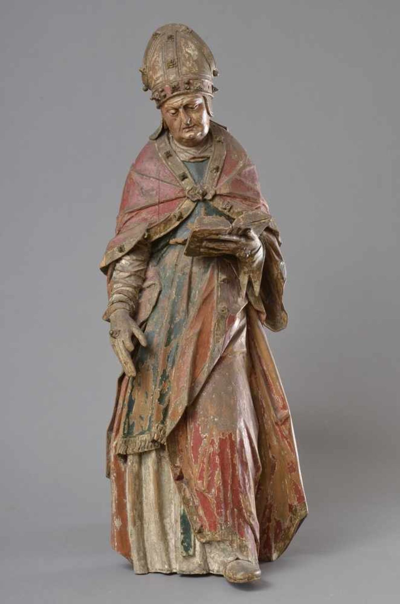 "Heiliger Kirchenvater Augustinus von Hippo", Lindenholz geschnitzt mit Resten alter Farbfassung,
