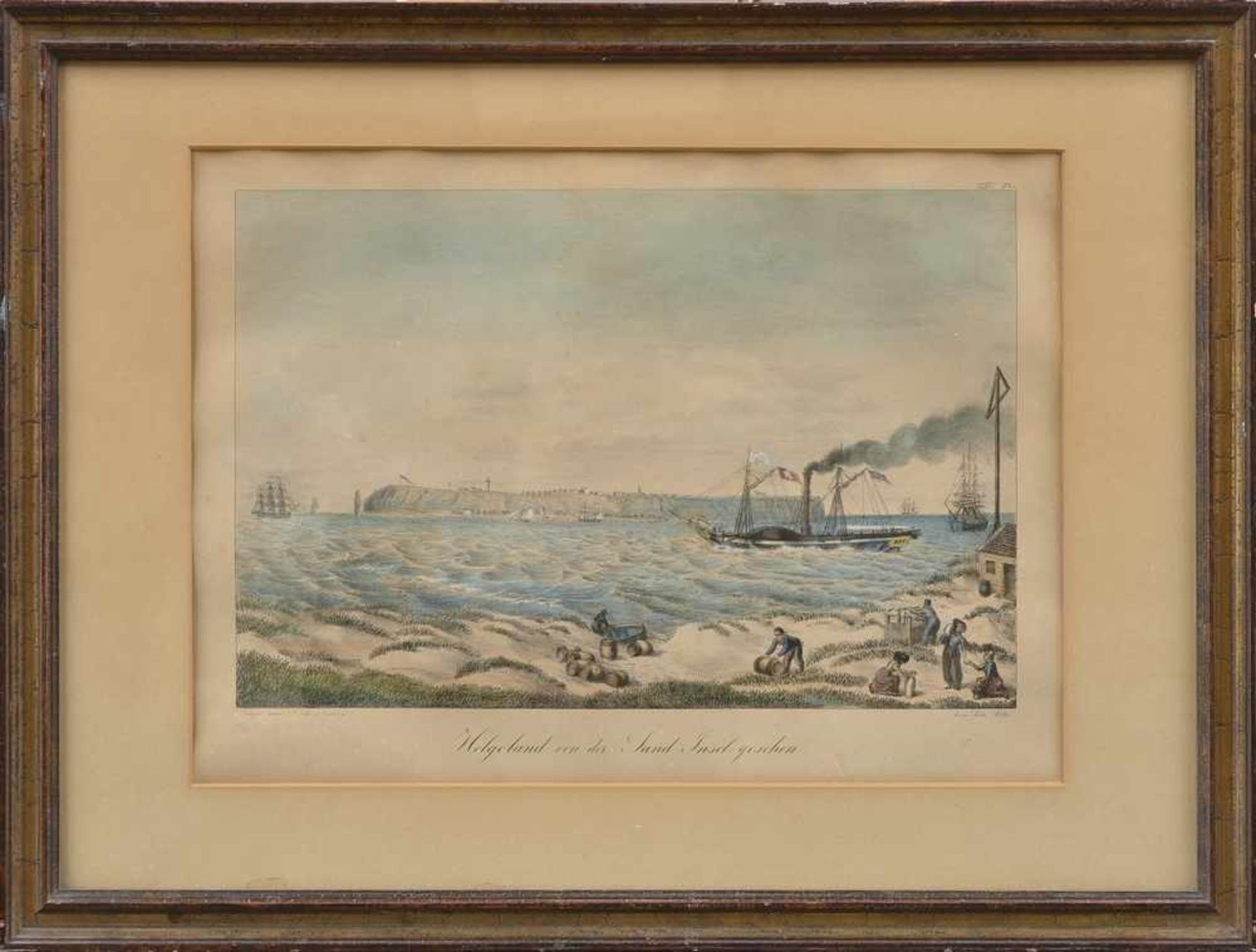 Suhr, Peter (1788-1857) "Helgoland von der Sand Insel gesehen", um 1827/30, colorierte Lithographie, - Bild 2 aus 2