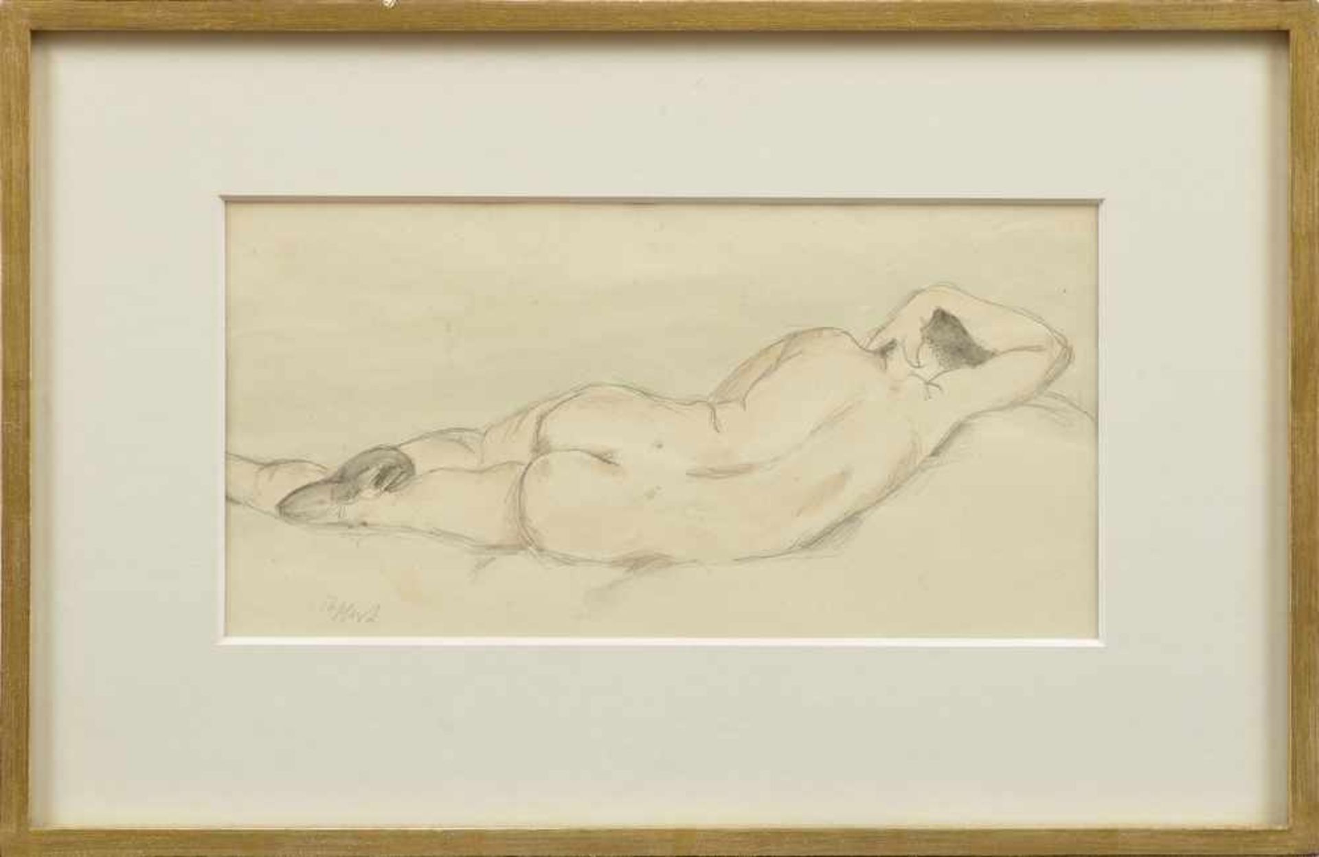 Tappert, Georg (1880-1957) "Liegender Frauenakt", Blei aquarelliert/Papier, u.l.sign., 15x30cm (m.R. - Bild 2 aus 3