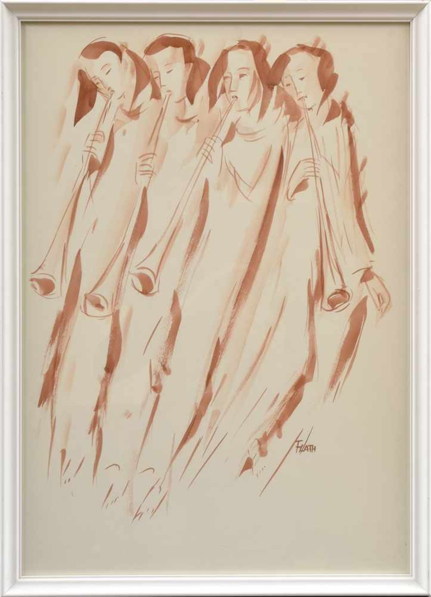 Flath, Otto (1906-1987) "Posaunenengel", Tuschzeichnung, u.r.sign., 60x42cm (m.R. 64x46cm) - Bild 2 aus 3