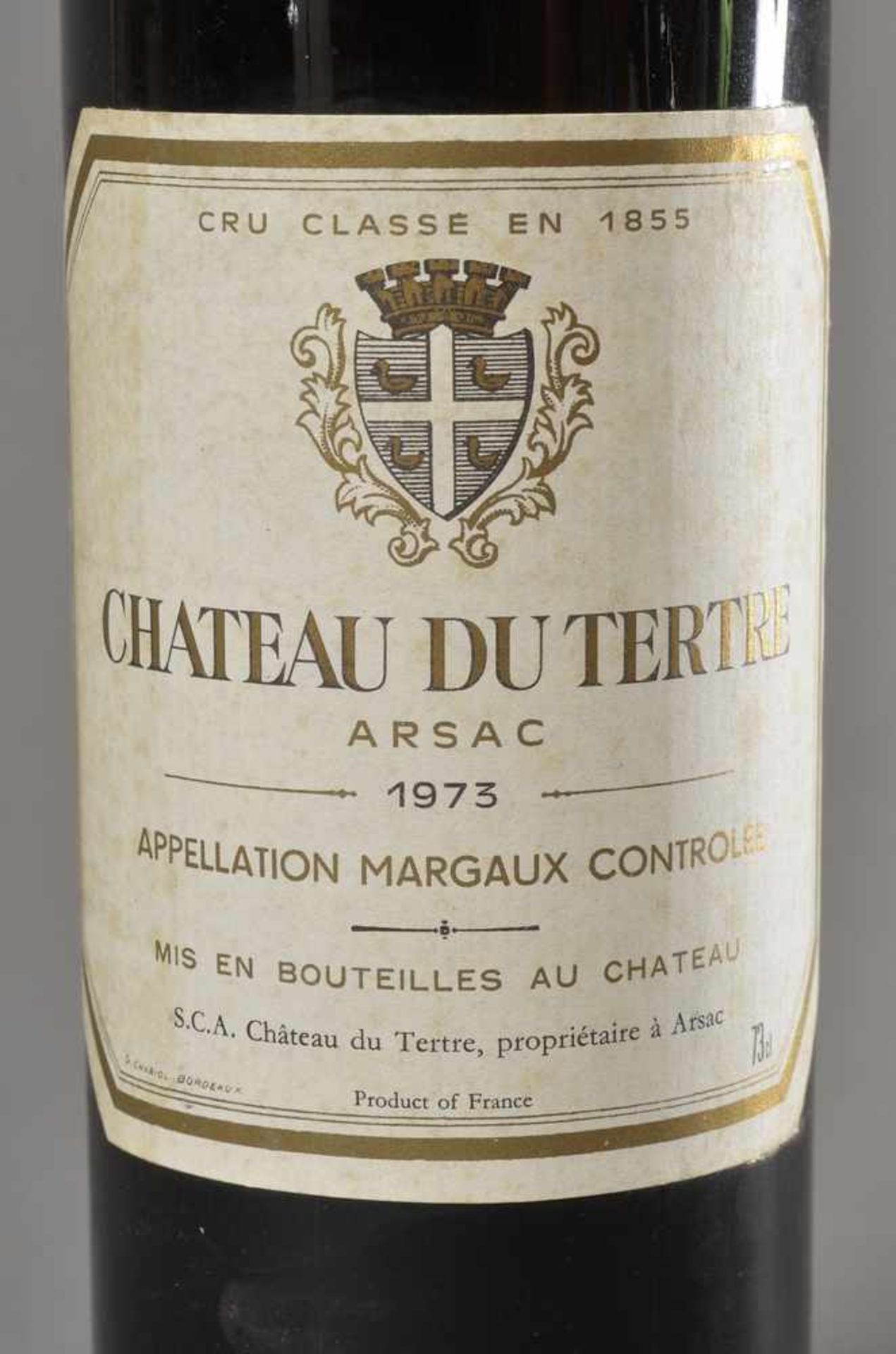 Flasche 1973 Chateau Du Tertre, Arsac, Margaux, Cru Classe, Bordeaux Rotwein, Schlossabzug, 750ml - Bild 2 aus 3