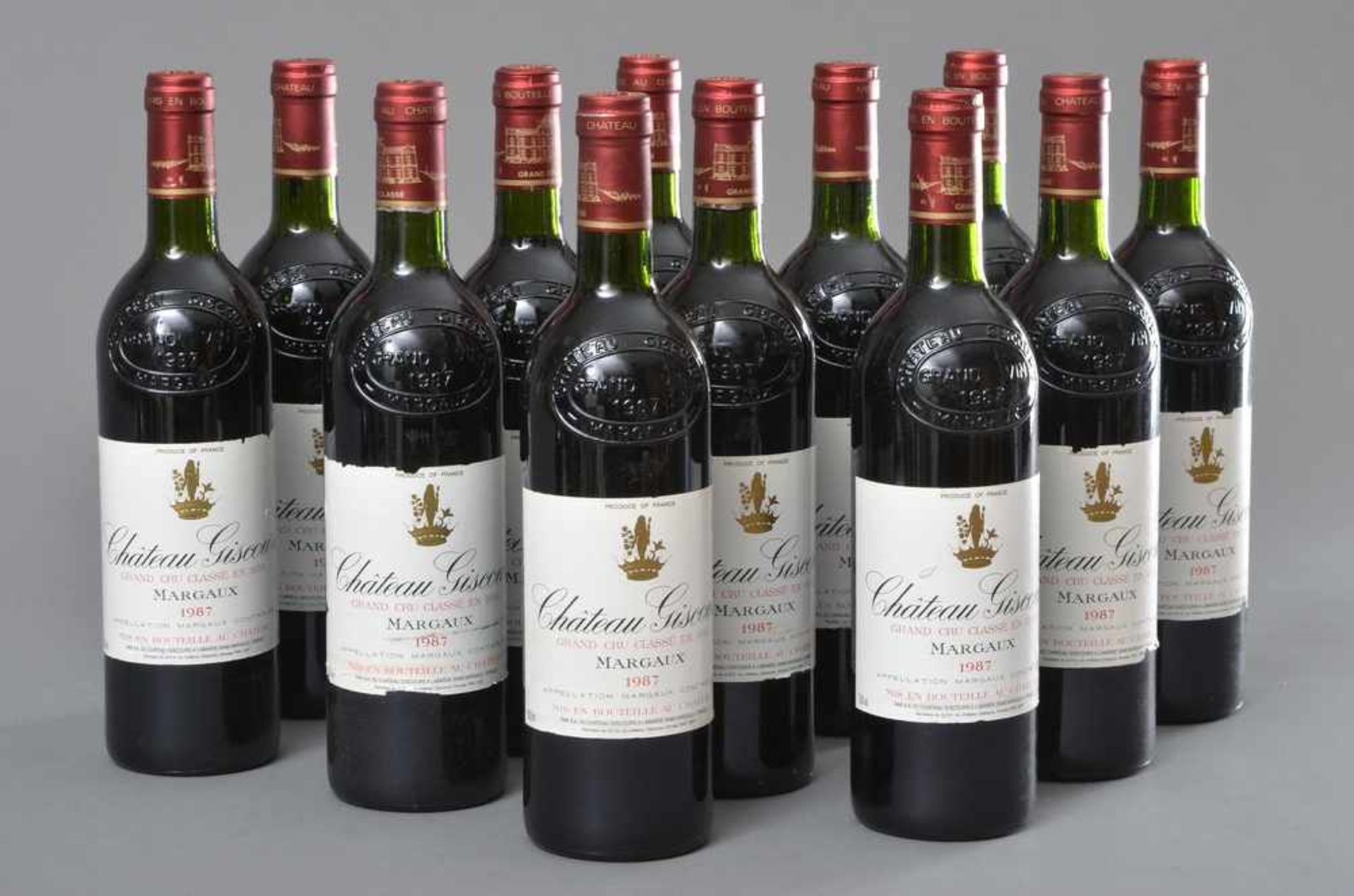 12 Flaschen 1987 Chateau Giscours - Margaux, Bordeaux Rotwein, Schlossabzug, 750ml, oHK