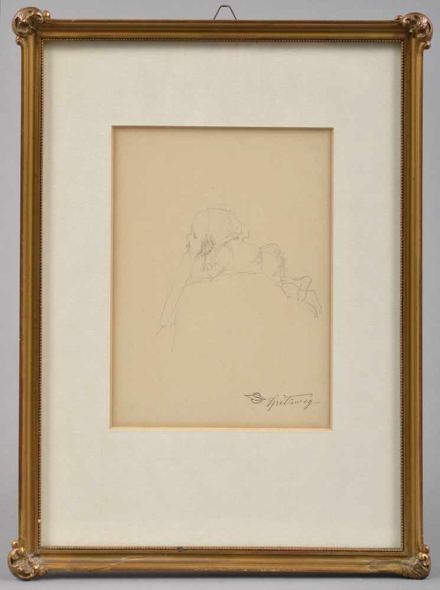 Spitzweg, Carl (1808-1885) "Der Gnom", Bleiskizze/Papier, u.r.sign., 19,5x14,5cm (m.R. 37x28cm) - Bild 2 aus 5