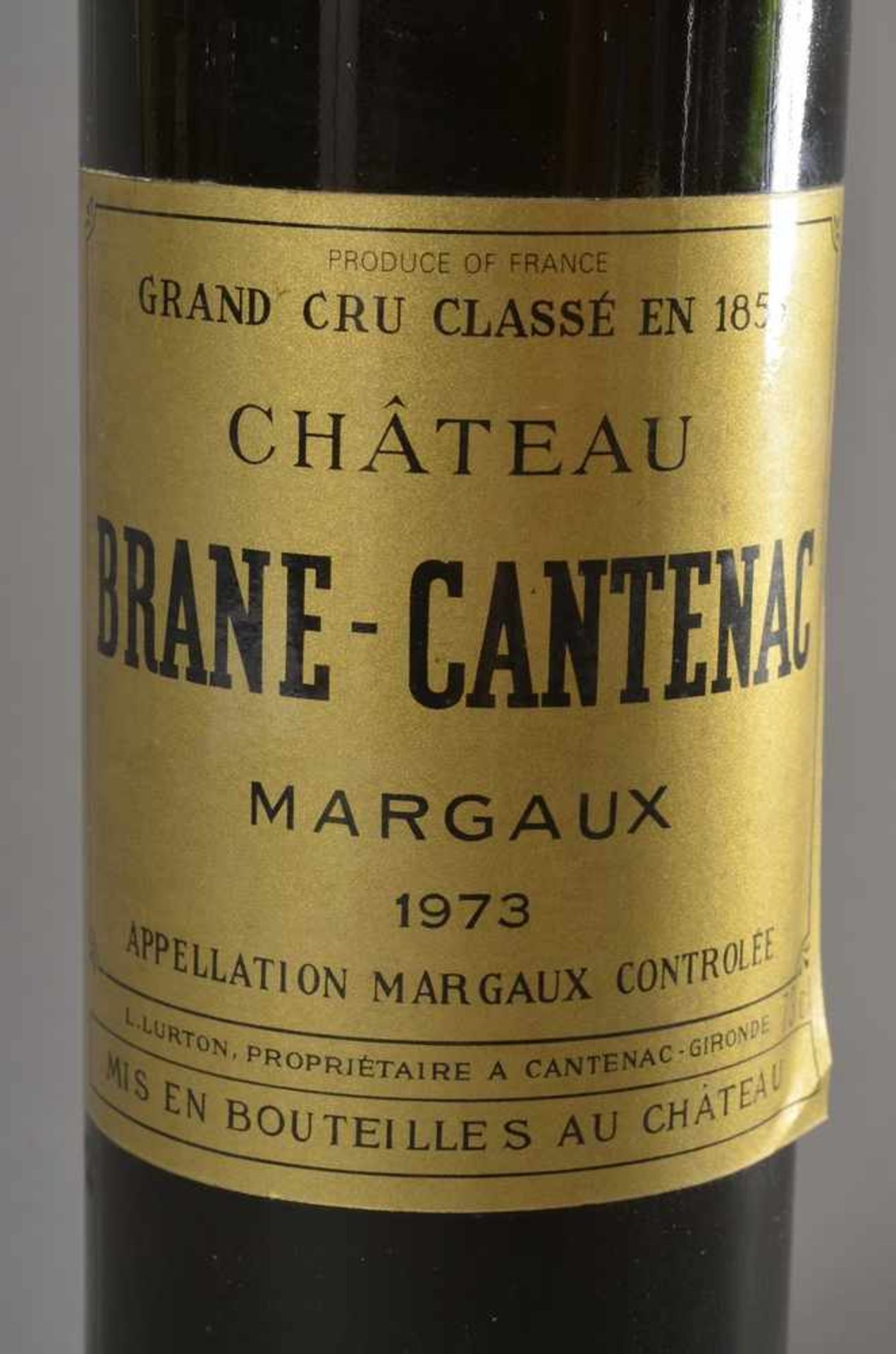 Flasche 1973 Chateau Brane-Cantenac, Margaux, Grand Cru Classe, Bordeaux Rotwein, Schlossabzug, - Bild 2 aus 3