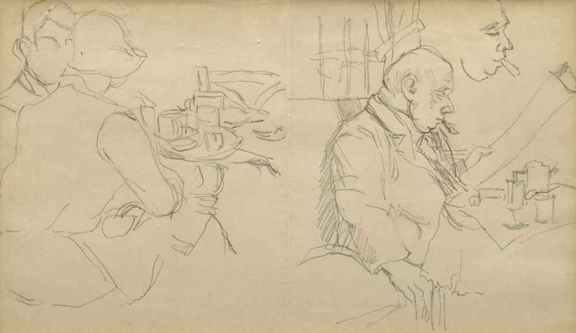 Tappert, Georg (1880-1957) "Zwei Studien - Im Café" , Bleizeichnung/Papier, u.r.sign., mit Widmung - Bild 2 aus 3