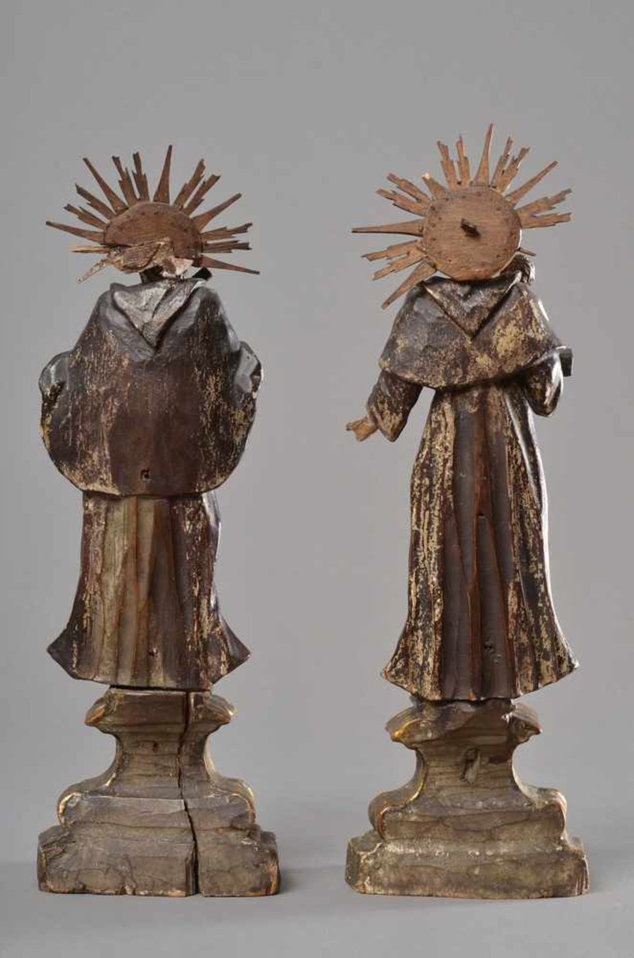 Paar Heiligenfiguren "Heiliger Antonius" und "Heiliger Franziskus", H. 35/33,5cm, Holz gefasst, z.T. - Bild 2 aus 2