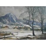 HODR Karel (1910 Prag - 2002 Konstanz) "Winterstimmung" in Hindelang, Öl auf Malkarton, 1985,