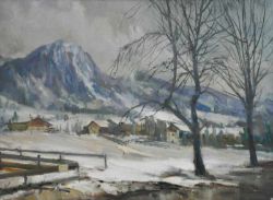 HODR Karel (1910 Prag - 2002 Konstanz) "Winterstimmung" in Hindelang, Öl auf Malkarton, 1985,