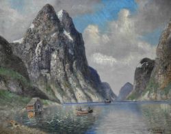 ELMBLAD H. (19./20. Jahrhundert, Norwegen) "Fjordlandschaft", norwegische Landschaft mit Ruderboot