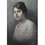 BENDER H. (20. Jahrhundert) "Frauenportrait", junge Dame mit dunklem Haar und schönem Collier, Öl