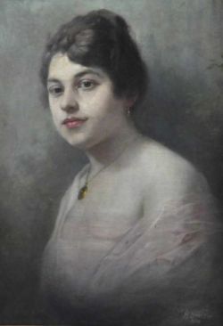 BENDER H. (20. Jahrhundert) "Frauenportrait", junge Dame mit dunklem Haar und schönem Collier, Öl