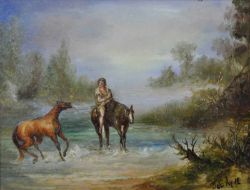 TOLDY Maria (1939 Budapest) "Jüngling auf Pferd", beim Übersetzen über einen Fluss mit weiterem