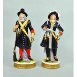 ZWEI PORZELLANFIGUREN "Musketier 1660" und "Offizier 1675", polychrom dekoriert, parziell