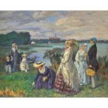 GUTSCHMIDT Richard (1861 Neuruppin - 1926 München) "Damen am See", Frauen beim Blumensammeln mit