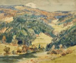 NAGEL Wilhelm (1866 Mannheim - 1945 Baden-Baden) "Schwäbische Alb", hügelige Landschaft im Flusslauf