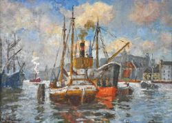 DEKKERT Eugène (1865 Settin - 1956 Garmisch- Partenkirchen) "Schiffe im Hafen", wohl Stettin, im
