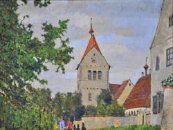 LOTTER Heinrich (1875 Stuttgart - 1941 Insel Reichenau) "Klosterkirche Reichenau", Blick auf den