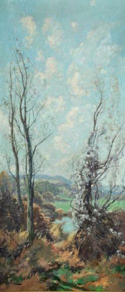 URBAIN Raymond (1895 - 1962 Nancy) "Le buisson des viarmes", Landschaftsausblick mit weitem,