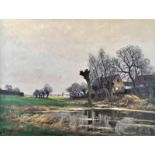 BELL Arthur (1876 - 1966 Düsseldorf) "Teich mit Gehöft", Öl auf Leinwand, signiert, 80x60cm, R 23.00