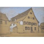 LOTTER Heinrich (1875 Stuttgart - 1941 Insel Reichenau) "Gasthaus im Schwäbischen", mit Torbogen und