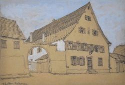 LOTTER Heinrich (1875 Stuttgart - 1941 Insel Reichenau) "Gasthaus im Schwäbischen", mit Torbogen und