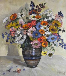 KOSTINSKY Fernande (Oberstdorf 1902 - 1978) "Sommerblumenstrauß" in Vase, Öl auf Leinwand, signiert,