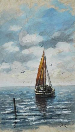 KNOBLOCH Heinz (1911 - 2001 Schorndorf) "Segelboot", Landschaft mit weitem Himmel und Blick auf
