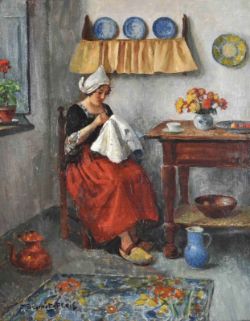 SCHMITZ-PLEIS Carl (1877 Lüchterscheid - 1943 Düsseldorf) "Spinnerin", Mädchen in bunter,