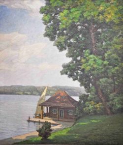 WEICKGENANNT Karl (1896 Kehl - 1976 Karlsruhe) "Sommertag", Blick auf ein Haus direkt am See liegend