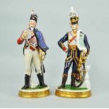 ZWEI PORZELLANFIGUREN "Adoche Junot" und "Offizier 1792", polychrom dekoriert, parziell
