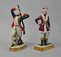 ZWEI PORZELLANFIGUREN "Joachim Murat" und "Musketier 1700", polychrom dekoriert, parziell