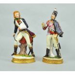 ZWEI PORZELLANFIGUREN "Offzier 1792" und "Jean Lannes", polychrom dekoriert, parziell goldstaffiert,