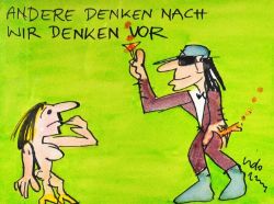 LINDENBERG Udo (1946 Gronau) "Andere denken nach - Wir denken vor", Udo Lindenberg als Karikatur mit
