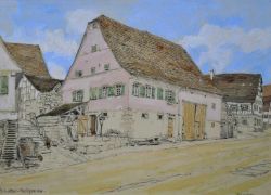 LOTTER Heinrich (1875 Stuttgart - 1941 Insel Reichenau) "Holzgerlingen", Ansicht eines Bauerngehöfts