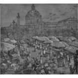 LASKE Oskar (1874 Czernowitz -1951 Wien) "Der alte Naschmarkt", Wien, Blick auf den Invalidendom mit