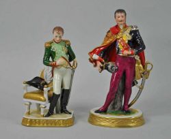ZWEI PORZELLANFIGUREN "Napoleon I" und "Joseph Anton Poniatowski", polychrom dekoriert, parziell