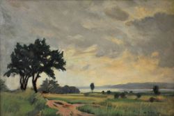 DIETERLE Otto (1891 Stuttgart - 1958 Walheim/Besigheim) "Landschaft mit See", stimmungsvoller